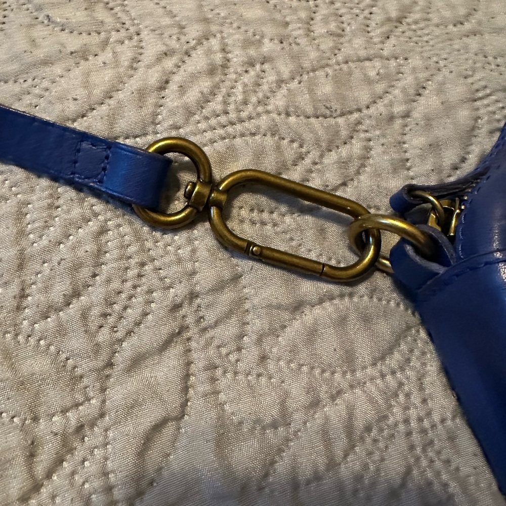 Madewell Blue Leather Pouch with Gold Zipper